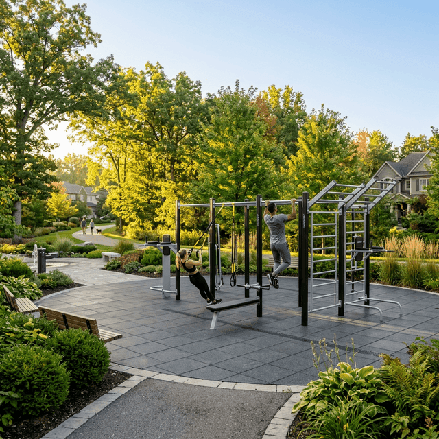 Weather-resistant outdoor gym fitness stations by TrussTech